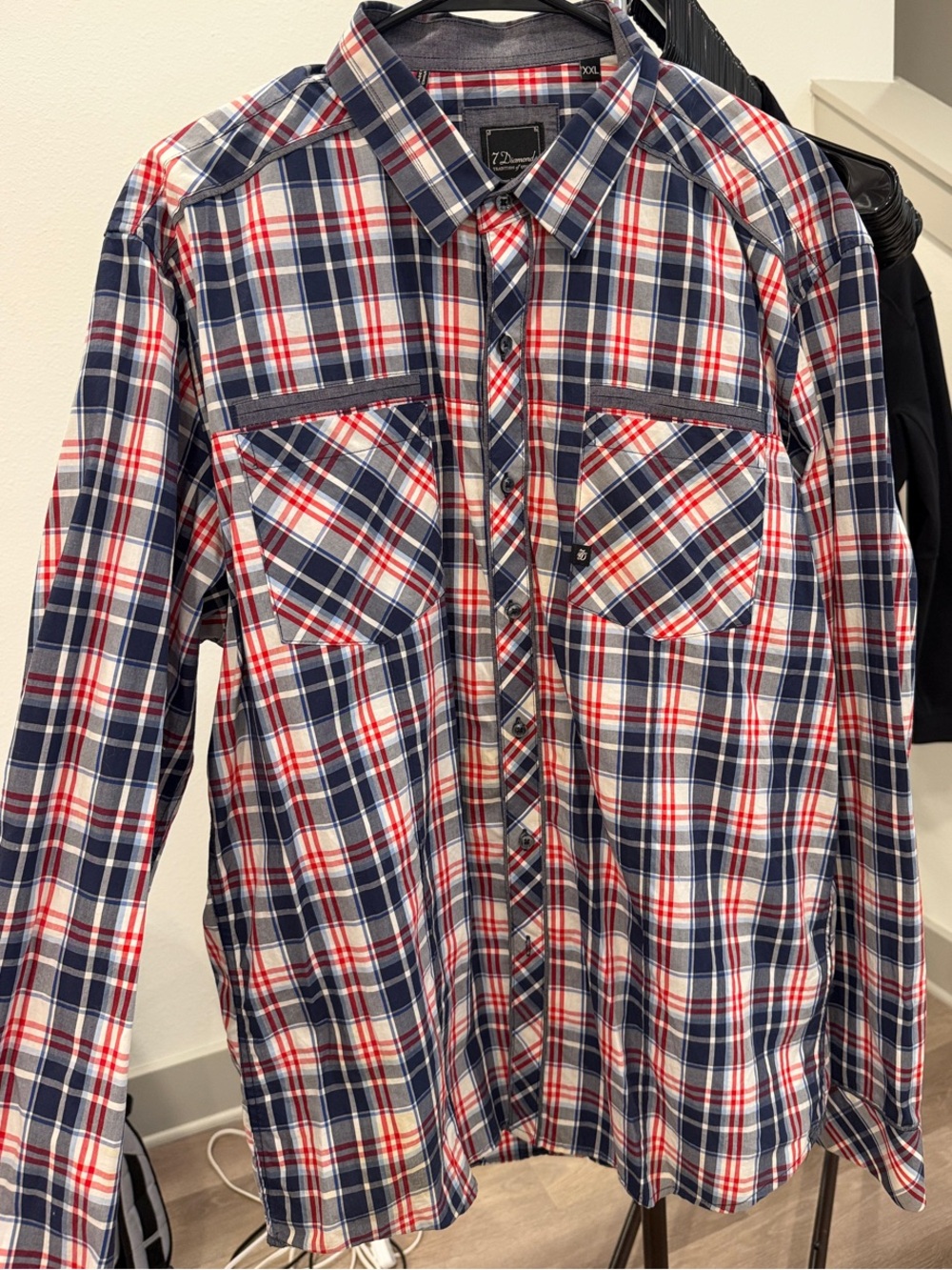 7 Diamonds Men's Red, Navy & White Plaid Button-Down Shirt